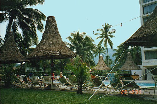 Relaxing by the pool
